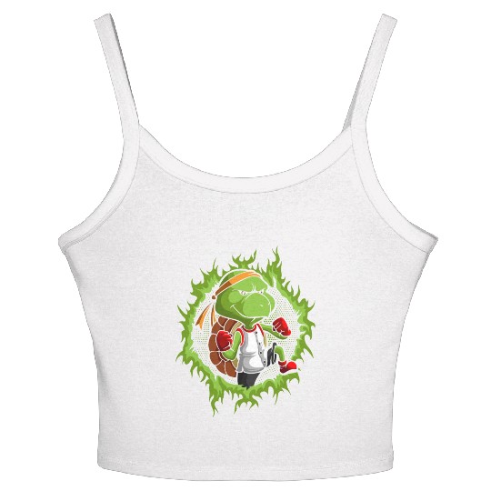 Kung Fu Turtle With Halftone Fire Background Women's Spaghetti Strap Tank Top