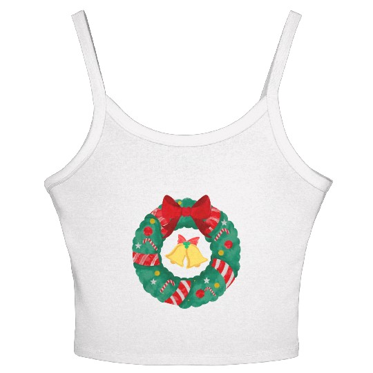 Christmas Wreath with Bells Women's Spaghetti Strap Tank Top
