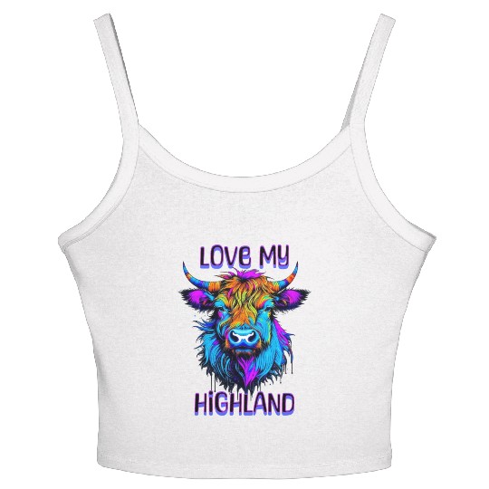 I Love My Highland | Psychedelic Cow Art Women's Spaghetti Strap Tank Top