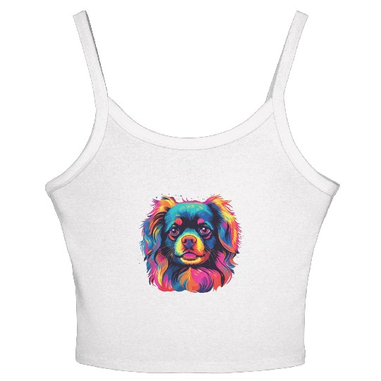 Watercolor Colorful Tibetan Spaniel Women's Spaghetti Strap Tank Top