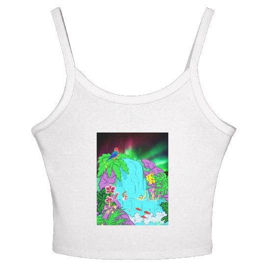 Northern Lights Waterfall Serenity with Swimmers Women's Spaghetti Strap Tank Top