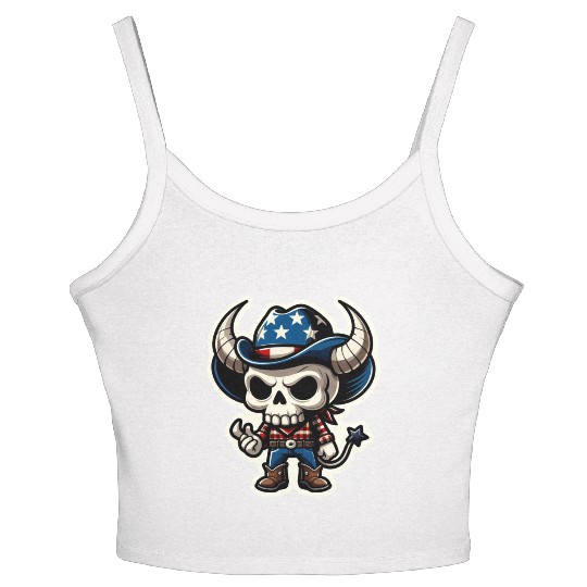 Patriotic Cowboy: Horned Skull, cowboy carter Women's Spaghetti Strap Tank Top