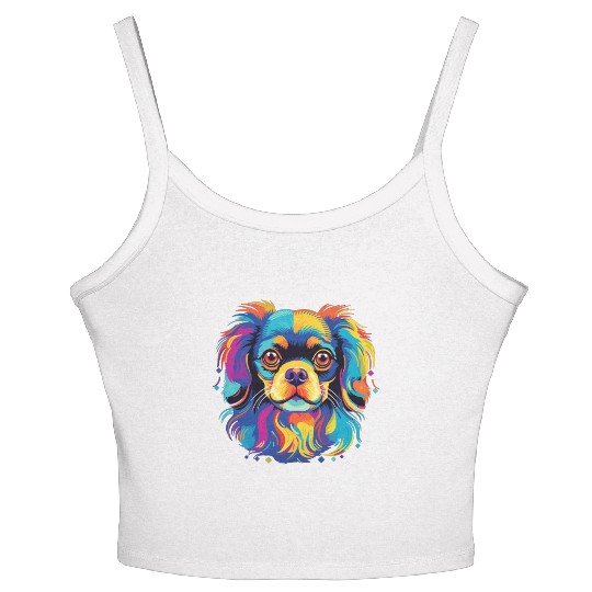 Watercolor Colorful Tibetan Spaniel Women's Spaghetti Strap Tank Top