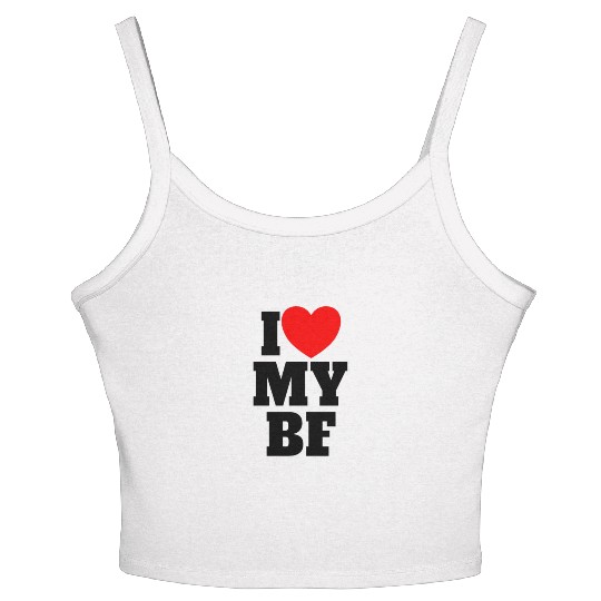 I Love My BF Red Heart Matching Couple Boyfriend Women's Spaghetti Strap Tank Top