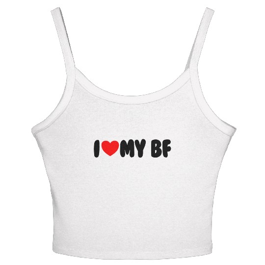 I Love My BF Red Heart Matching Couple Boyfriend Women's Spaghetti Strap Tank Top