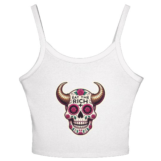 Horned Sugar Skull, eat the rich skull Women's Spaghetti Strap Tank Top