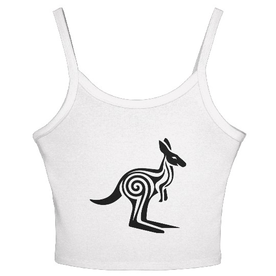 Kangaroo Tribal Style Swirl Vector Design 1 Color Women's Spaghetti Strap Tank Top
