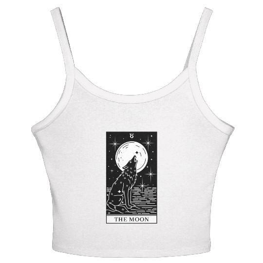 Tarot Card The Moon Wolf Howling Women's Spaghetti Strap Tank Top