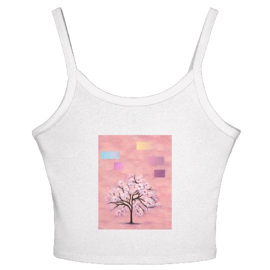 Cherry Blossom Tree, Nature,Green Earth Series Women's Spaghetti Strap Tank Top