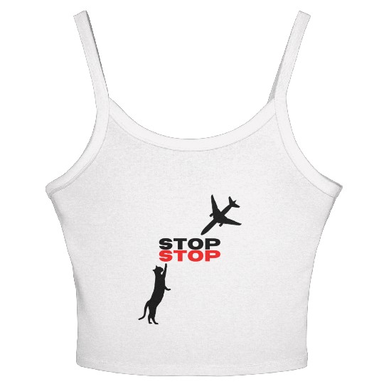 Funny Hilarious Cat Kitty Stop Airplane In Mid Air Women's Spaghetti Strap Tank Top