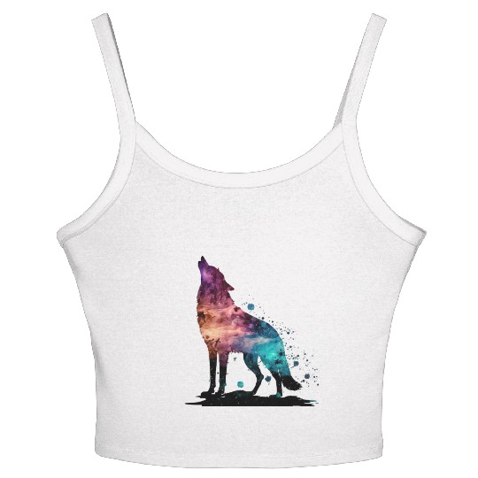 Wolf Print, Cosmic Wolves, Animal Print, Cosmos Women's Spaghetti Strap Tank Top