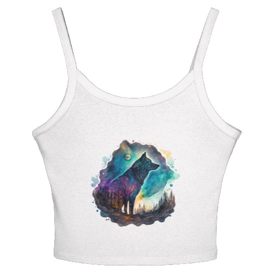 Wolf Print, Cosmic Wolves, Animal Print, Cosmos Women's Spaghetti Strap Tank Top