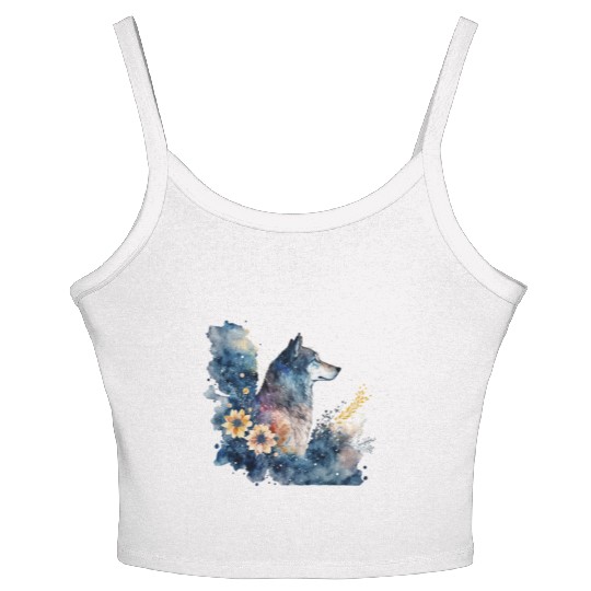 Wolf Print, Cosmic Wolves, Animal Print, Cosmos Women's Spaghetti Strap Tank Top