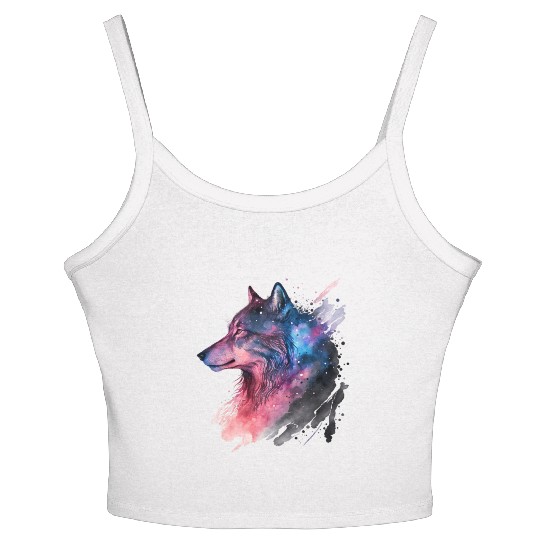 Wolf Print, Cosmic Wolves, Animal Print, Cosmos Women's Spaghetti Strap Tank Top