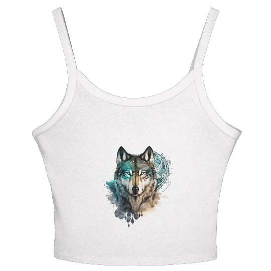 Wolf Print, Cosmic Wolves, Animal Print, Cosmos Women's Spaghetti Strap Tank Top