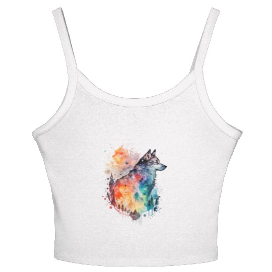 Wolf Print, Cosmic Wolves, Animal Print, Cosmos Women's Spaghetti Strap Tank Top