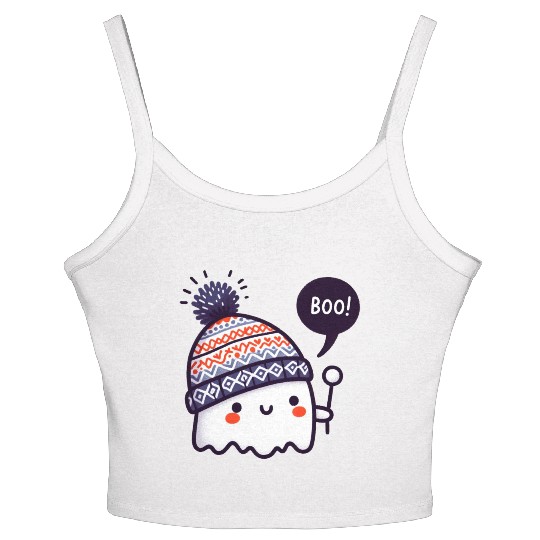 Ghostly Surprise with Knitted Hat Women's Spaghetti Strap Tank Top