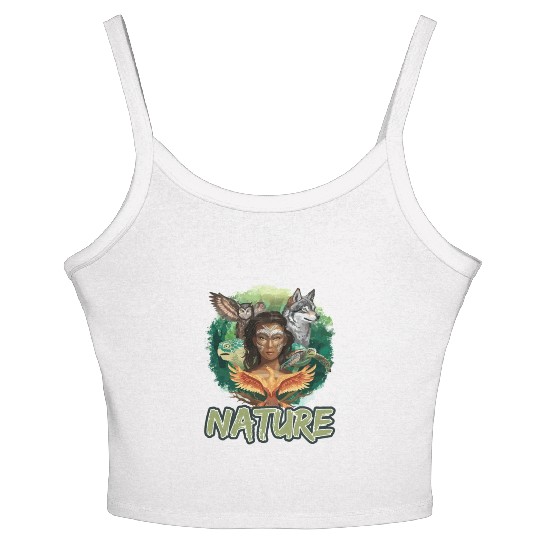 Nature-Inspired Wolf Owl Turtle Phoenix Woman Women's Spaghetti Strap Tank Top