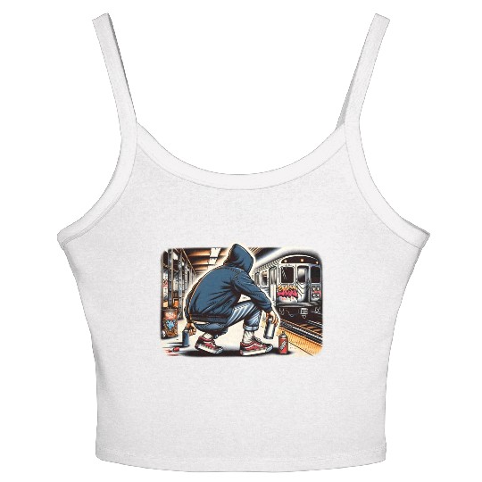 AI Teen in Subway Layup Underground- Masked Border Women's Spaghetti Strap Tank Top