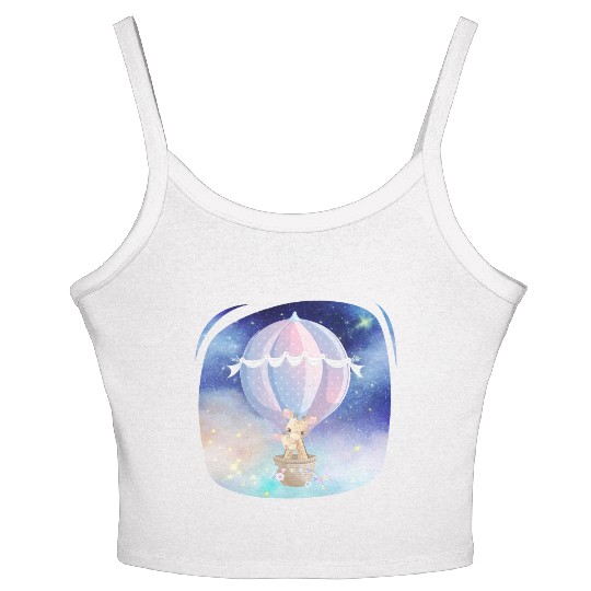 Giraffe And Child Flying Sky Using Hot Balloon Women's Spaghetti Strap Tank Top