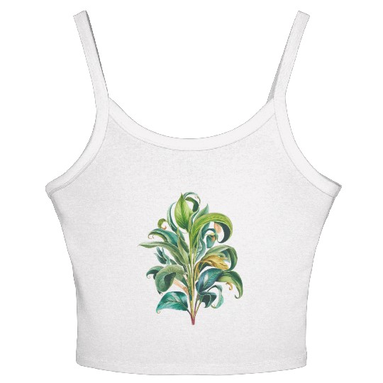 Watercolor Plant Hand Painted Women's Spaghetti Strap Tank Top