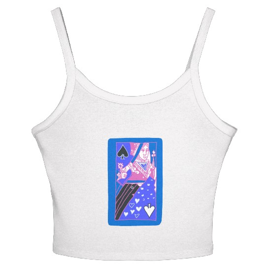 Blue Queen Of Spades Playing Card Women's Spaghetti Strap Tank Top