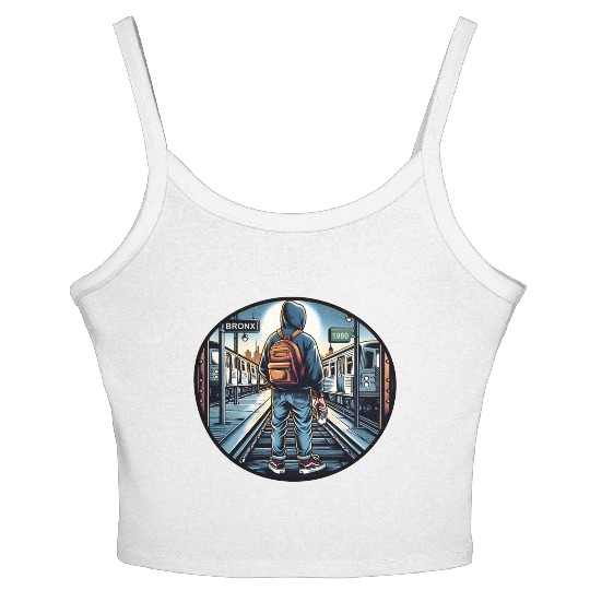 AI Teen in Outdoor Subway Yard - Circle Border Women's Spaghetti Strap Tank Top