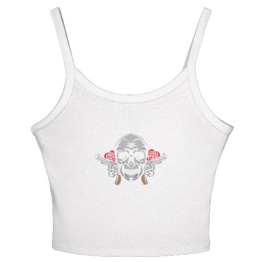 Skeleton Roses Guitar Skull Roses Guns Women's Spaghetti Strap Tank Top