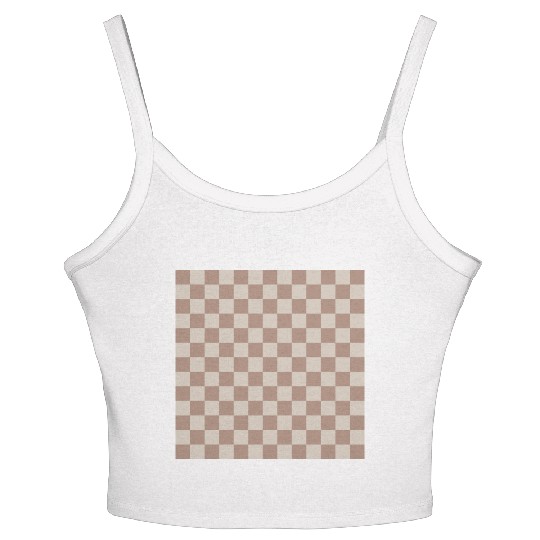 Brown Classic Checkered Big Checkerboard Women's Spaghetti Strap Tank Top