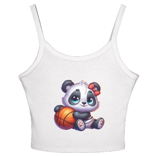 Cute Baby Panda's Basketball Adventures Women's Spaghetti Strap Tank Top