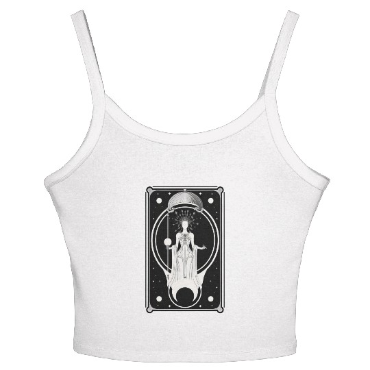 Crescent Moon Tarot Card Astrology Occult Women's Spaghetti Strap Tank Top