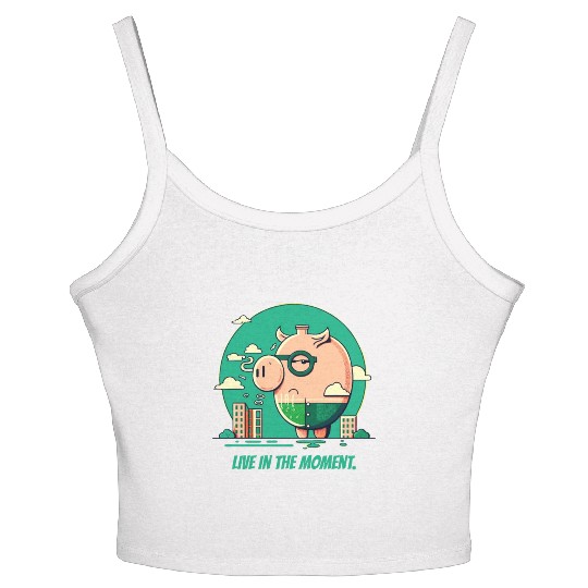 Live in the Moment Pig Women's Spaghetti Strap Tank Top