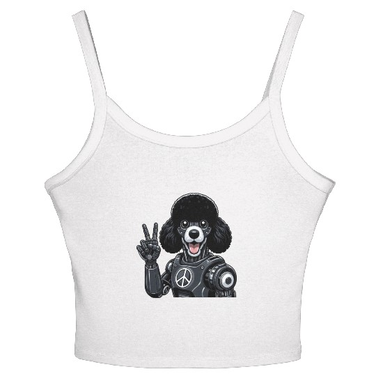 Cyborg Poodle with Peace Sign Robot Design Women's Spaghetti Strap Tank Top