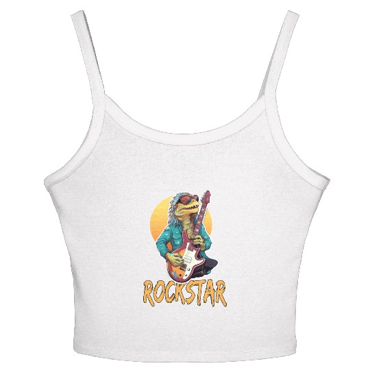 Rockstar Reptile Musician with Electric Guitar Women's Spaghetti Strap Tank Top