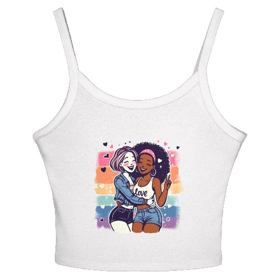 Cute Sapphic Lesbian Whitey Melanin Rainbow Pride Women's Spaghetti Strap Tank Top