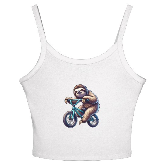 Sloth on BMX Bike Cool and Funny Design Women's Spaghetti Strap Tank Top