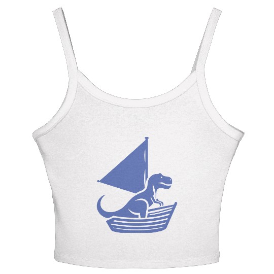 Cool summer sailboat T-Rex silhouette Women's Spaghetti Strap Tank Top