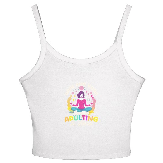 Funny Yoga Lover Wine And Yoga Because Adulting Is Women's Spaghetti Strap Tank Top