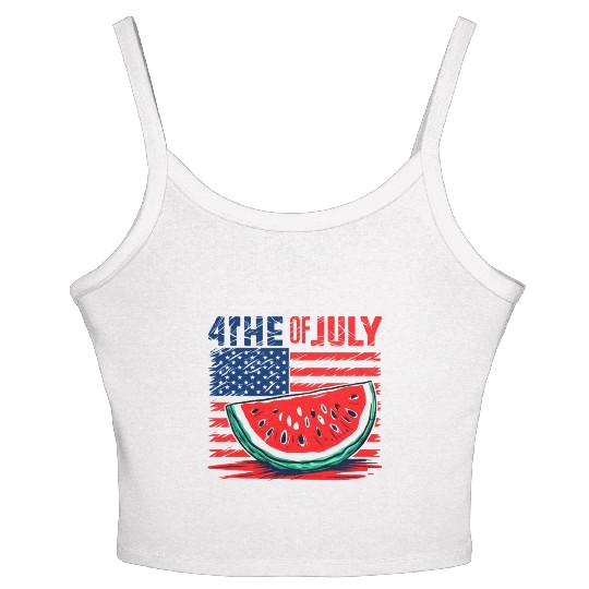 4th of July American Pride Watermelon Vintage Gift Women's Spaghetti Strap Tank Top