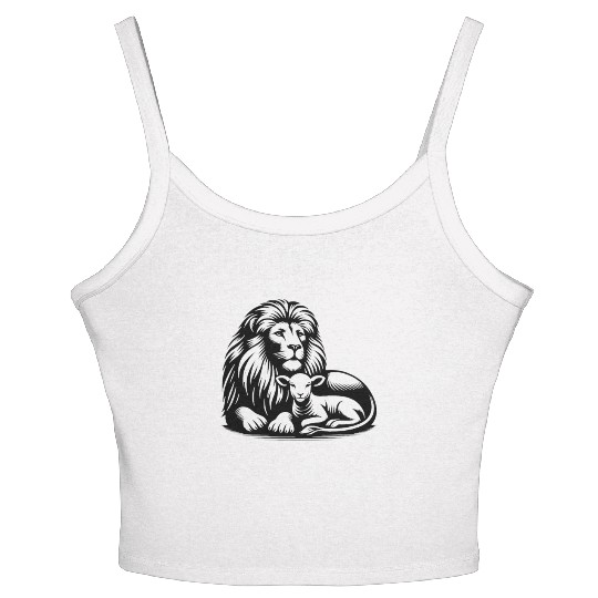 Lion and Lamb Black Design Christian Women's Spaghetti Strap Tank Top