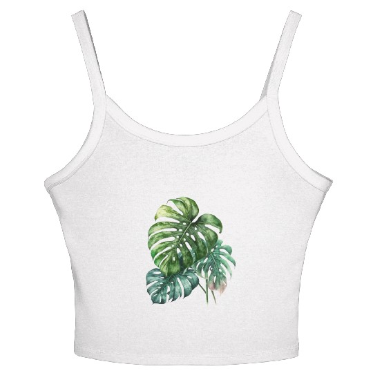 Watercolor Tropical Leaves Clipart, Tropical Leaf Women's Spaghetti Strap Tank Top