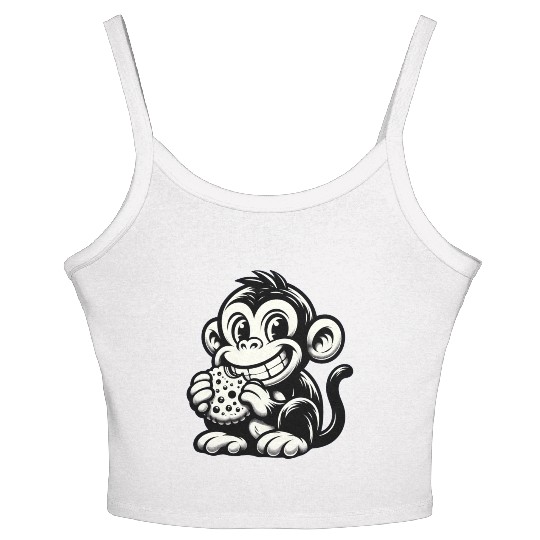 Chimpanzee with Cookie Monochrome Design Women's Spaghetti Strap Tank Top