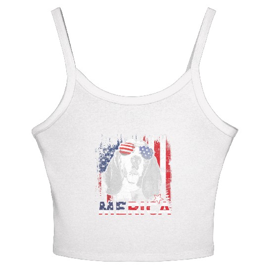 Basset Hound 4th Of July US Flag Merica Dog Lover Women's Spaghetti Strap Tank Top