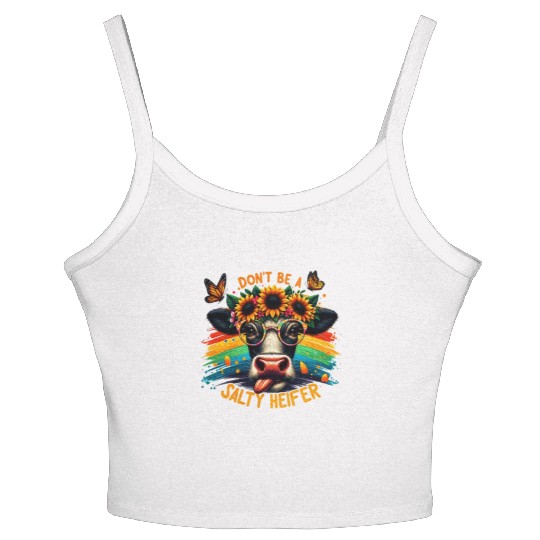 Don't Be A Salty Heifer Pun Cows Lover Vintage Women's Spaghetti Strap Tank Top