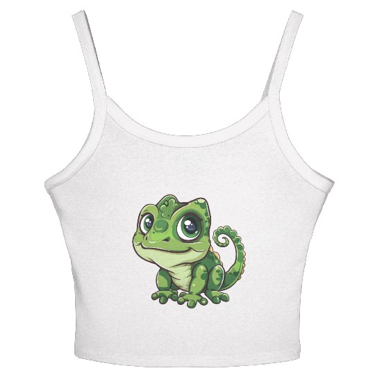 Adorable Wide-Eyed Green Chameleon Women's Spaghetti Strap Tank Top