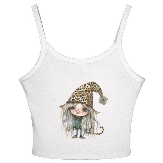 Leopard Print Gnome Clipart Images, Girly Women's Spaghetti Strap Tank Top