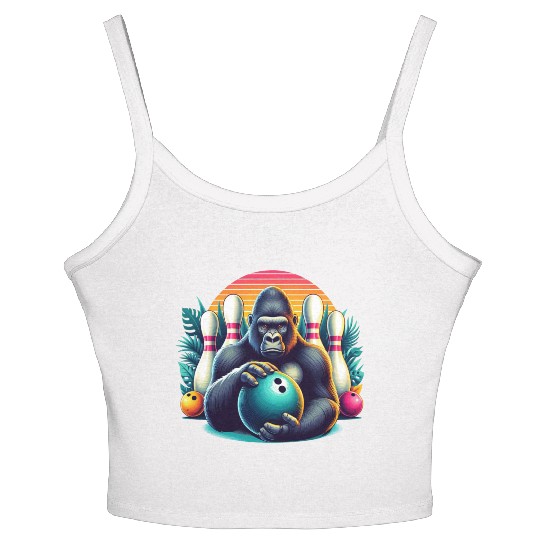 Gorilla Playing Bowling Animal Sports Lovers Women's Spaghetti Strap Tank Top