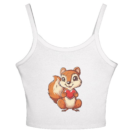 Adorable Squirrel with Red Heart Illustration Women's Spaghetti Strap Tank Top