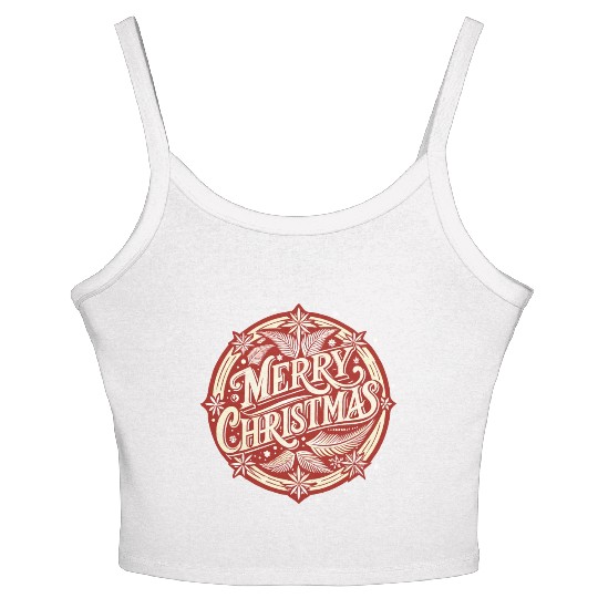 White and Red Merry Christmas Graphic Women's Spaghetti Strap Tank Top