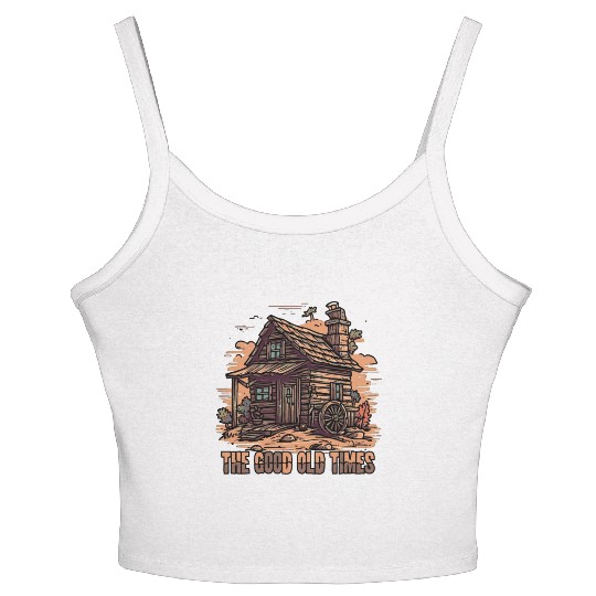 The Good Old Times: Wooden Shack Nostalgia Women's Spaghetti Strap Tank Top